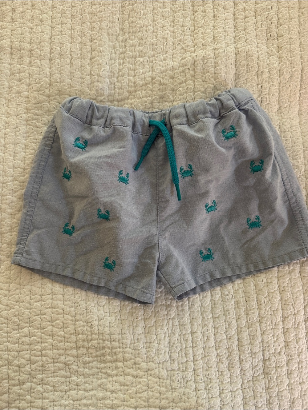 Jacadi Light Blue Shorts with Teal Crab Embroidery